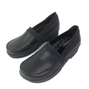 Easy Works Black Leather Slip On Clogs Shoes New